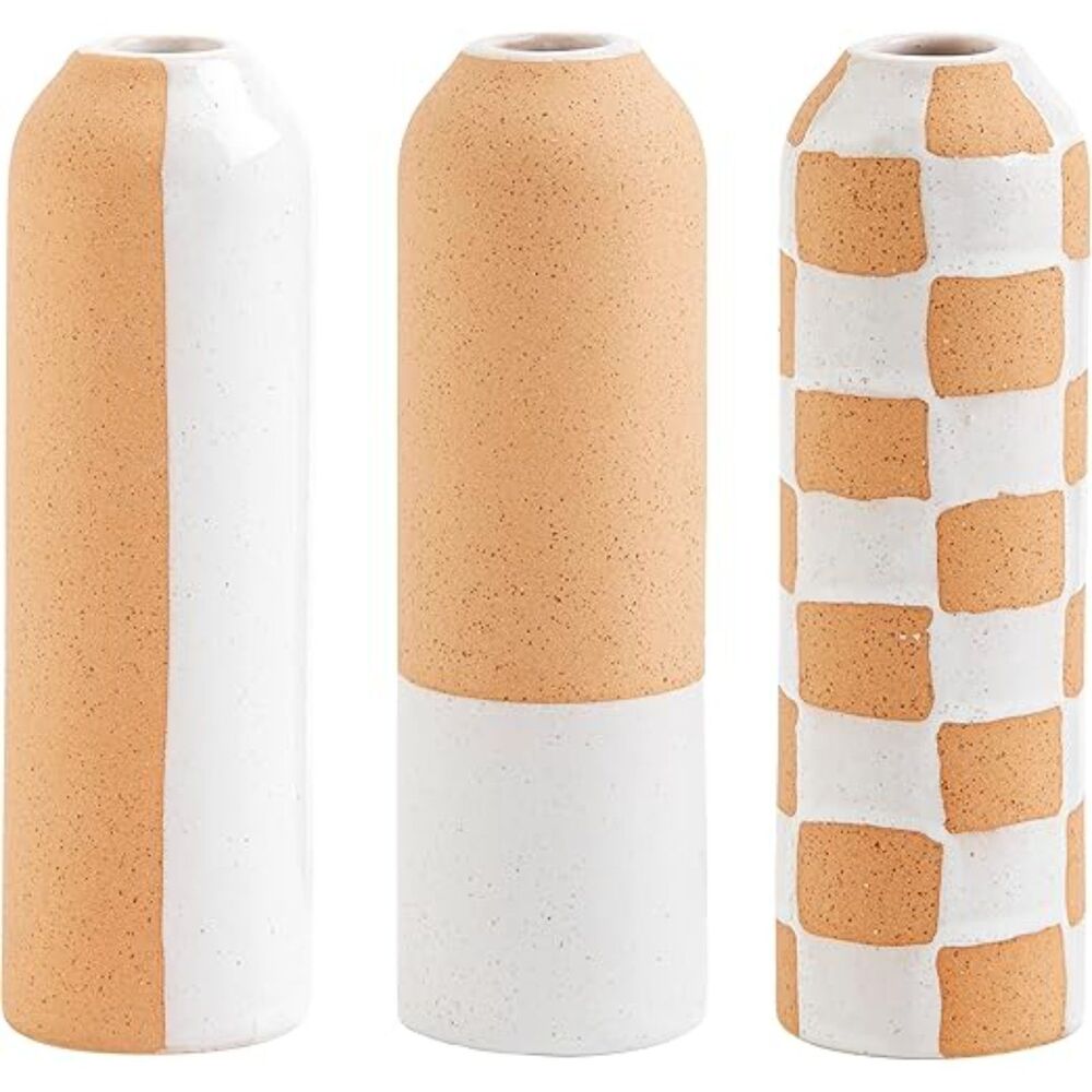 Mud Pie Terracotta Bud Vase, Check 2"L x 2"W x 7"H